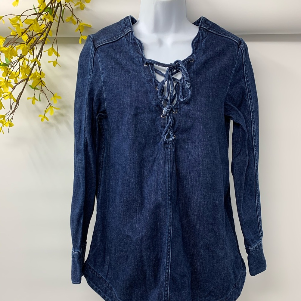 Free People Women’s Denim Cotton Lace up Top XS